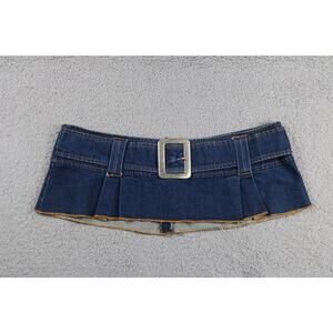 Vintage Serious La Skirt L Blue Denim Micro Mini Big Buckle 6" Grunge Y2K USA